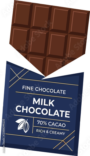 Chocolate chip cookie vector with milk chocolate bar and chocolate chips scene