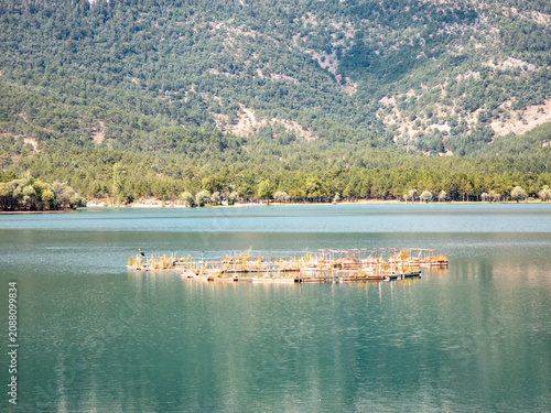 Floating fish farm aquaculture in Seydisehir, Konya, Turkiye