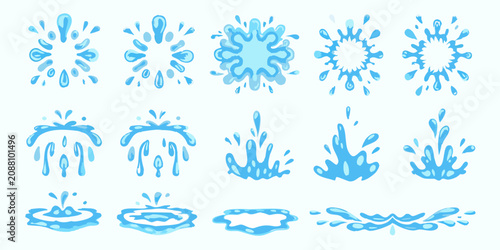 Fotografía Blue water drop and splash animations vector illustration set