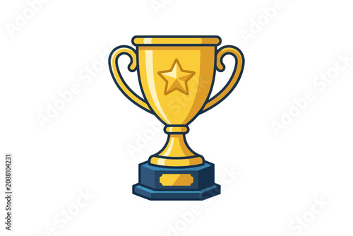 Gold Trophy Cup Flat Vector Illustration