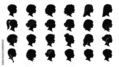 Foto Hair silhouettes showcase a variety of feminine profiles arranged in a grid