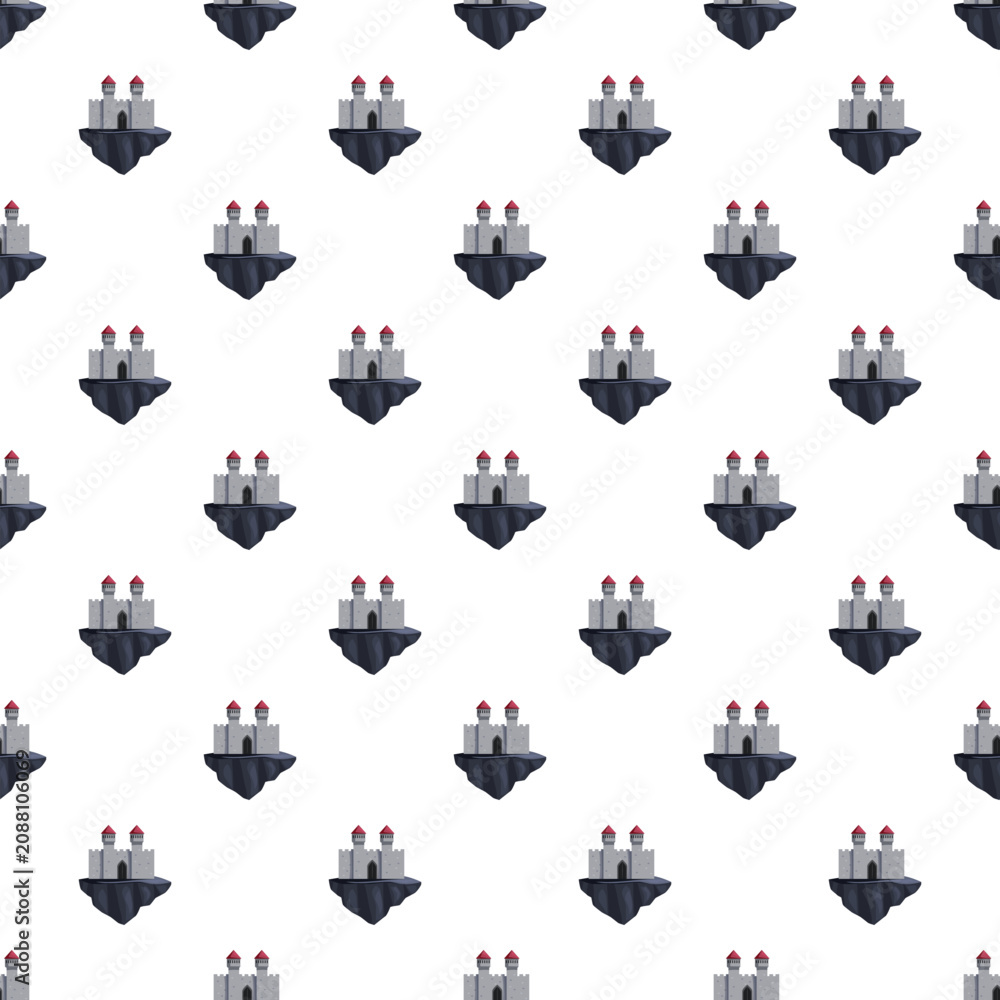 Obraz premium Cartoon fantasy castle on a floating island creating magical repeating pattern