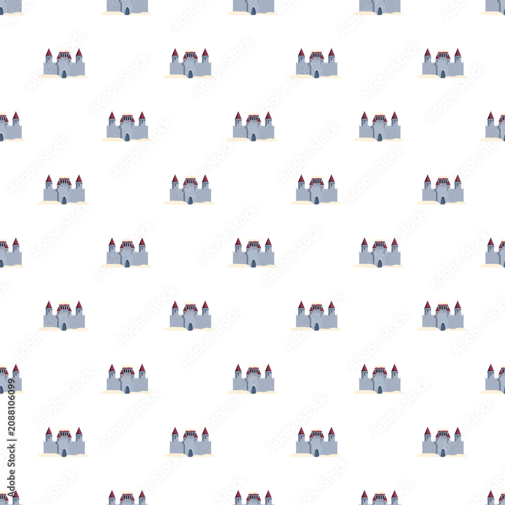 Obraz premium Medieval castle buildings repeating on a white background, creating a whimsical pattern