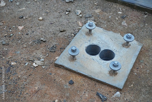 Tableau sur toile Cement and screw construction, base for street lights
