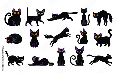 Set of halloween vector black cats spooky illustration for october 31st designs decorations