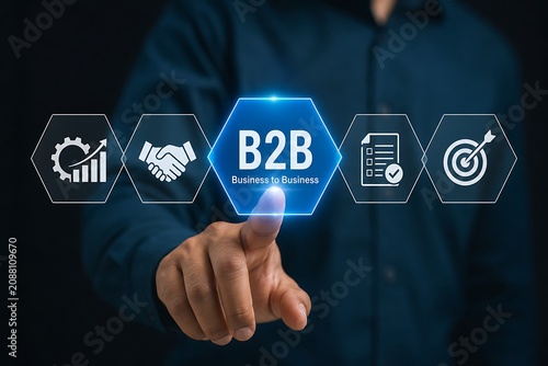 Business person interacting with b2b e-commerce concept on digital interface