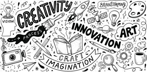 Foto A diverse collection of handdrawn doodle elements symbolizing creativity innovat