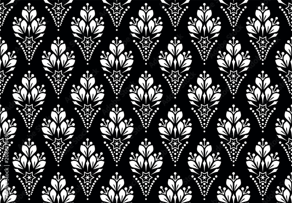 Fototapeta premium Flower geometric pattern. Seamless vector background. White and black ornament.
