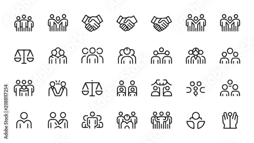 Konstfotografi Business, Teamwork, Justice, and Line Icons Set