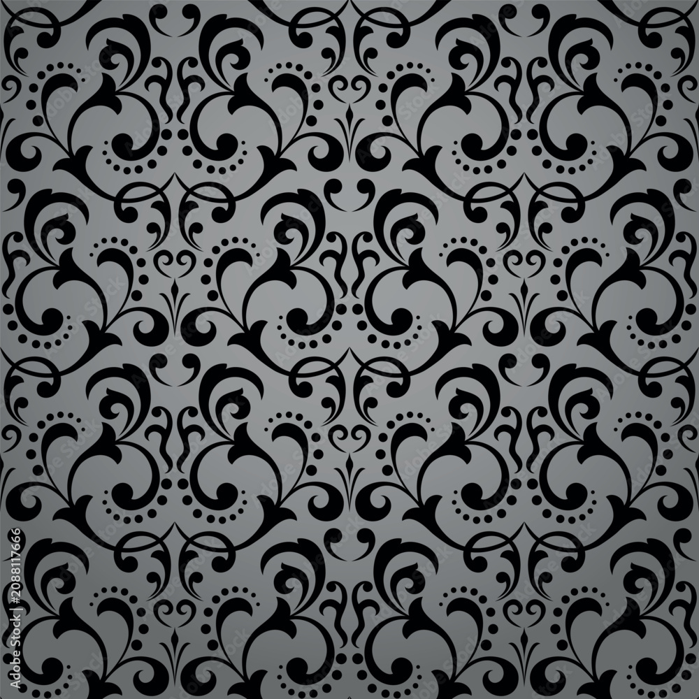 Fototapeta premium Floral pattern. Seamless vector background. Vintage wallpaper in the Baroque style. Gray and black ornament for fabric, wallpaper, packaging. Ornate Damask flower illustration
