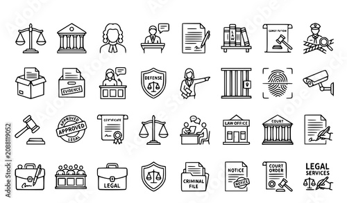 Photos Editable Court Law and Justice Outline Icons Set Modern Thin Line Legal Vector C