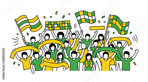 People cheering with flags waving.
