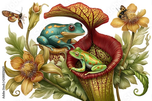 Red patterned pitcher plant isolated graphic high resolution picture