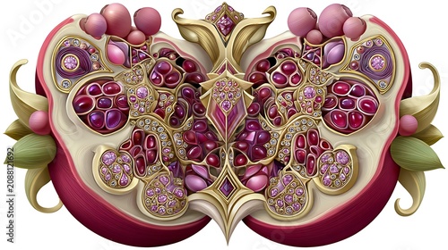 Shiny red ruby seeds inside pomegranate high resolution picture