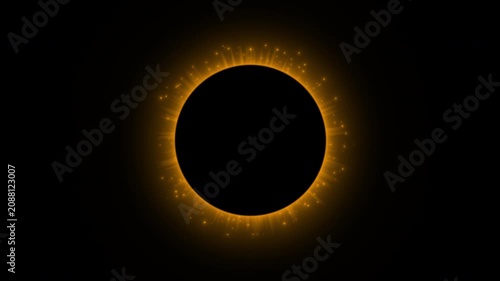Abstract gold neon circle avatar border animation with explosive magical particles, elegant yellow round aura with shooting shiny sparks isolated on black 4K
