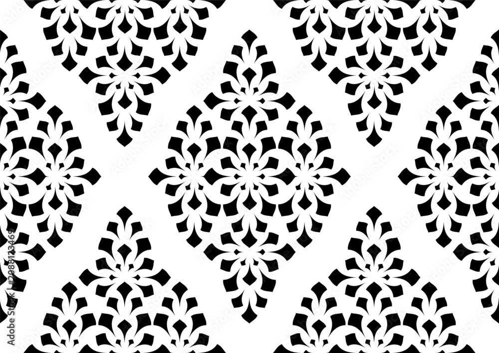 Fototapeta premium Floral pattern. Seamless vector background. Vintage wallpaper in the Baroque style. White and black ornament for fabric, wallpaper, packaging. Ornate Damask flower illustration.