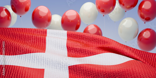 Denmark Flag of silk and balloons-3D illustration. 3d render.