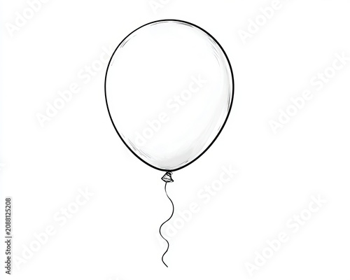 Black Outline Illustration of a Simple Cartoon Style Balloon Isolated on Pure White Background.
