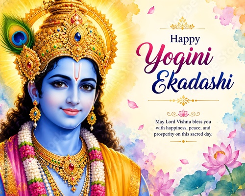 Lord Vishnu on Vaikunth Ekadashi, Krishna/Krushna Janmashtami, Ram Navami, Narsimha Jayanti, Onam, Ekadashi Vrat, Ananta Chaturdashi, Tulasi Vivah, Nirjala Ekadashi, Varah Jayanti, Aashadhi Ekadashi