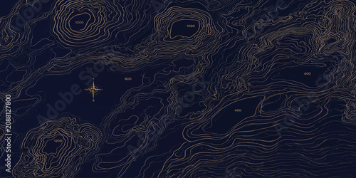 Canvastavla Abstract gold geometric network lines on deep blue surface with abstract geometr