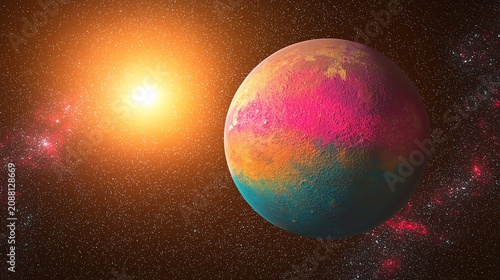 Abstract Colorful Exoplanet Orbiting a Bright Distant Star