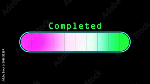 Completed progress bar with green neon text on black