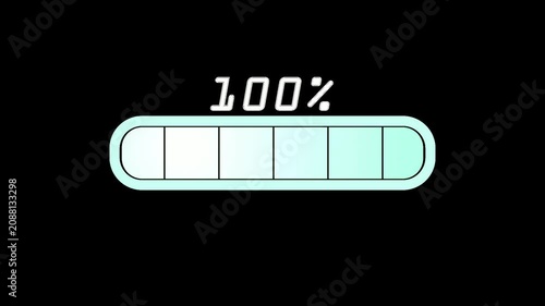 100 percent complete loading bar on black background