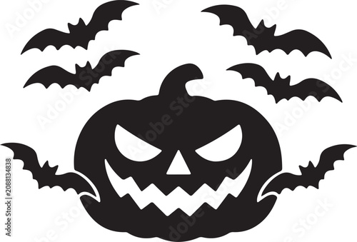 Fotografía A spooky pumpkin silhouette with bat silhouettes around it