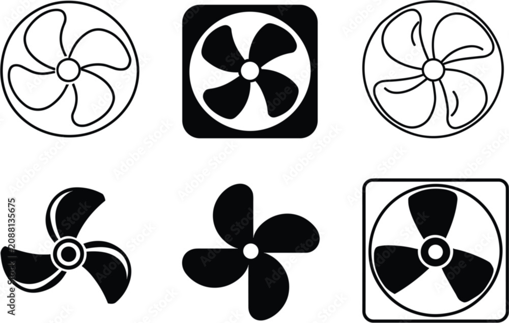 Fototapeta premium Cooling Fan Icons Collection, Ventilation Propeller Vector Set for Computer Hardware Technology Design Elements Editable Graphics