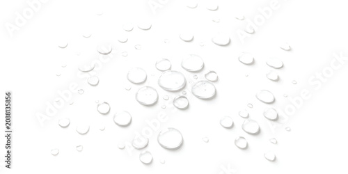 Photos Clear water drops scattered on a clean surface with soft shadows