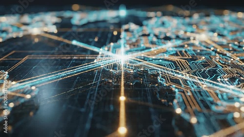 Global digital network connection with glowing data lines and futuristic technology concept