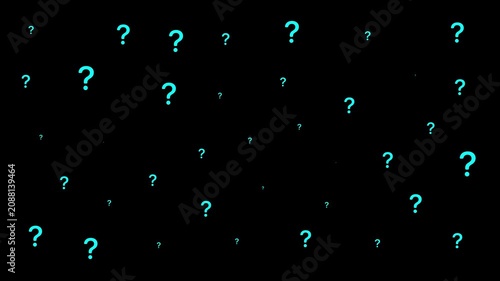 Floating Teal Question Marks On Black Background Animation For Learning And Education
