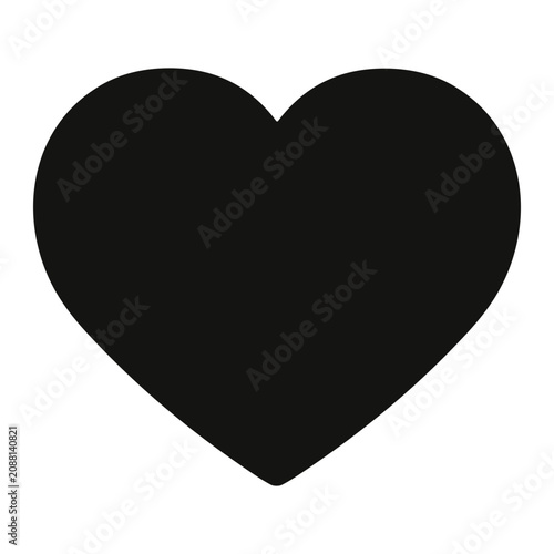 A large solid black heart silhouette centered on a pure white background, minimalist flat graphic of a heart icon with smooth rounded curves, symmetrical shape and bold contrast