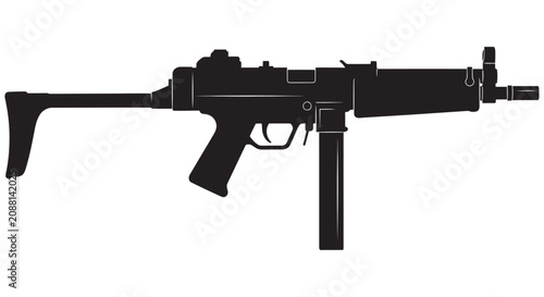 Tableau sur toile Submachine Gun Silhouette On White Background A Detailed Weapon Outline