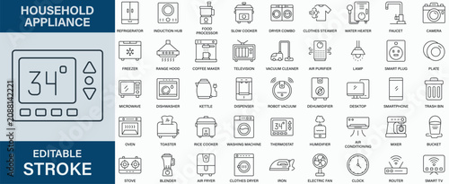 Canvas-taulu Household Appliance icon collection set. Editable stroke.