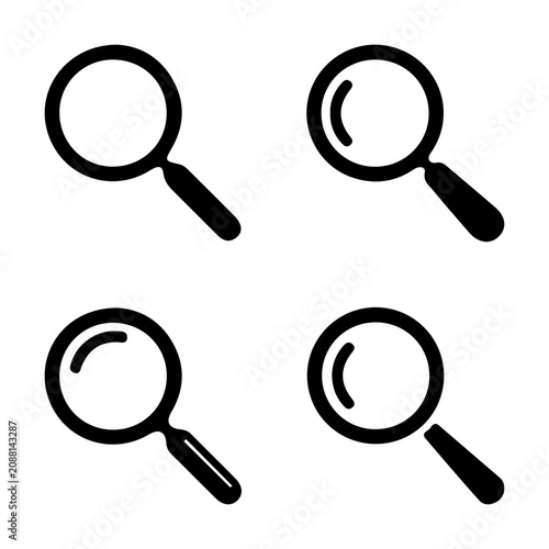 Bild auf Leinwand Magnifying glass search icon set minimal black silhouettes on a white background