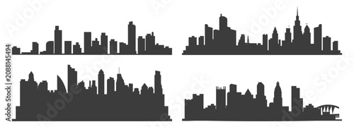 Slika na platnu Four black city skyline silhouettes.