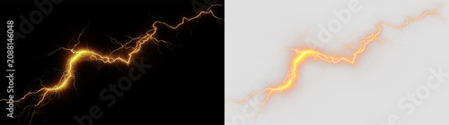Fotografija Lightning bolt on transparent background with bright orange color and dynamic sh