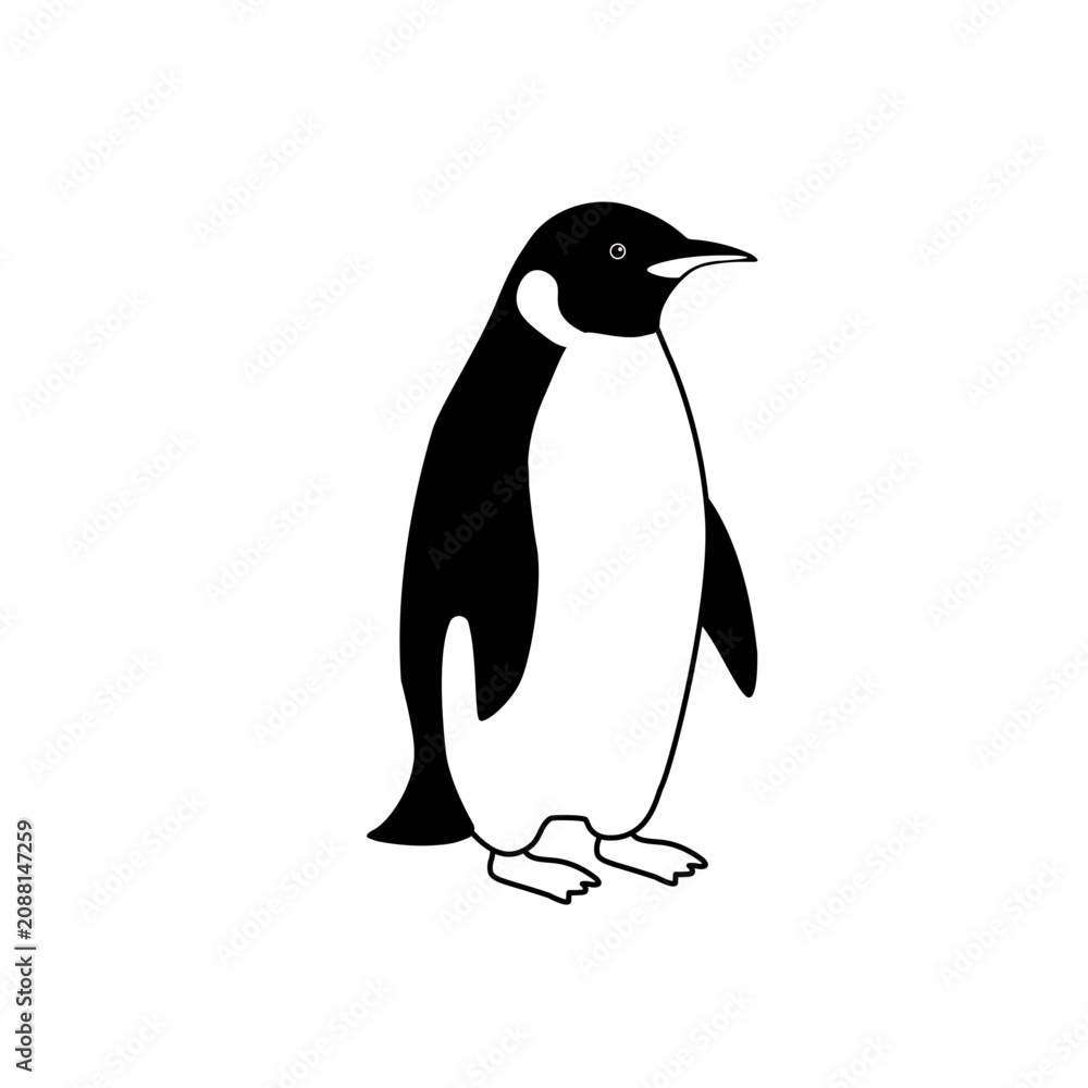 Fototapeta premium ペンギンのシンプルなモノクロイラスト かわいい シンプル 