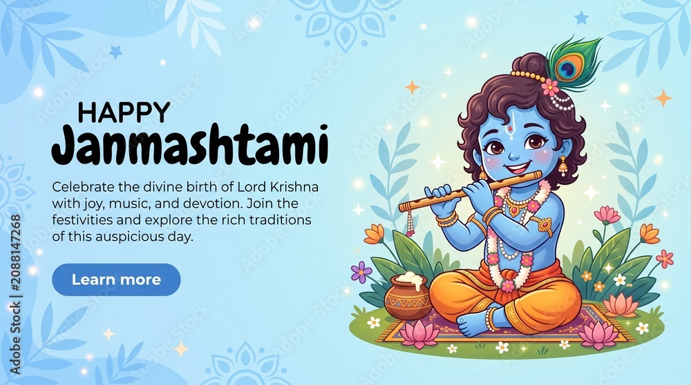 Naklejka premium Happy Krishna Janmashtami. Lord Krishna