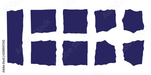 Canvastavla Set of dark blue torn paper pieces with rough ragged edges for design elements