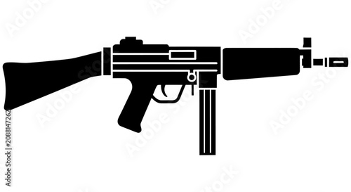 Tableau sur toile Submachine Gun Silhouette On White Background A Minimalist Weapon Representation