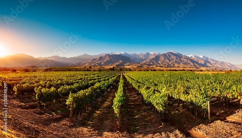 Postal De Un Vinedo Al Pie De La Cordillera De Los Andes Al Atardecer En La Provincia De Mendoza Argentina