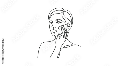 Elegant woman face drawn with single continuous line art style minimal design
