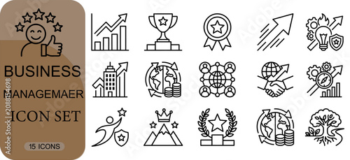 Business management icon set, professional corporate strategy and growth symbols, vector illustration