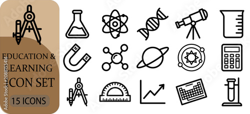 Education and learning icon set, science and school symbols, vector illustration