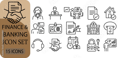 Finance and banking icon set, business and financial services, vector line icons for web and mobile app design
