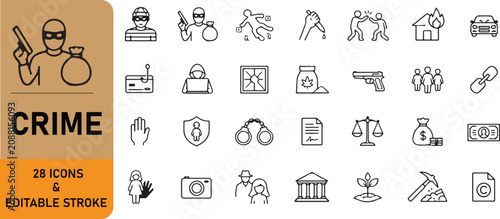 Bild auf Leinwand A set of 28 crime outline icons