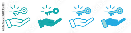 Fotografie A collection of hand giving key icon with unlocking potential and four design styles