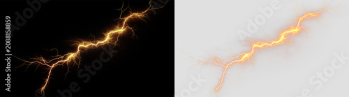 Obraz na plátně Bright orange lightning bolt on a transparent background showing energy and powe